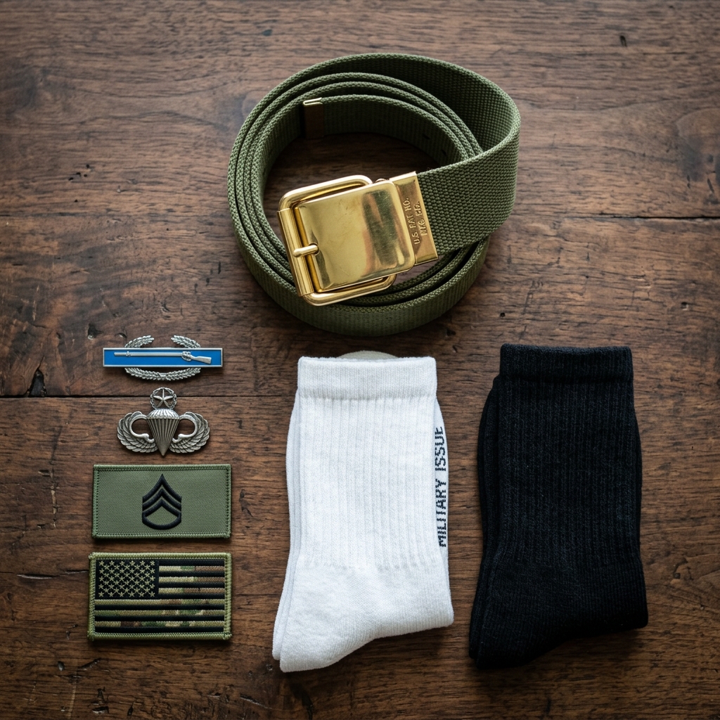 Web Belts, Metal Buckles, and Badges